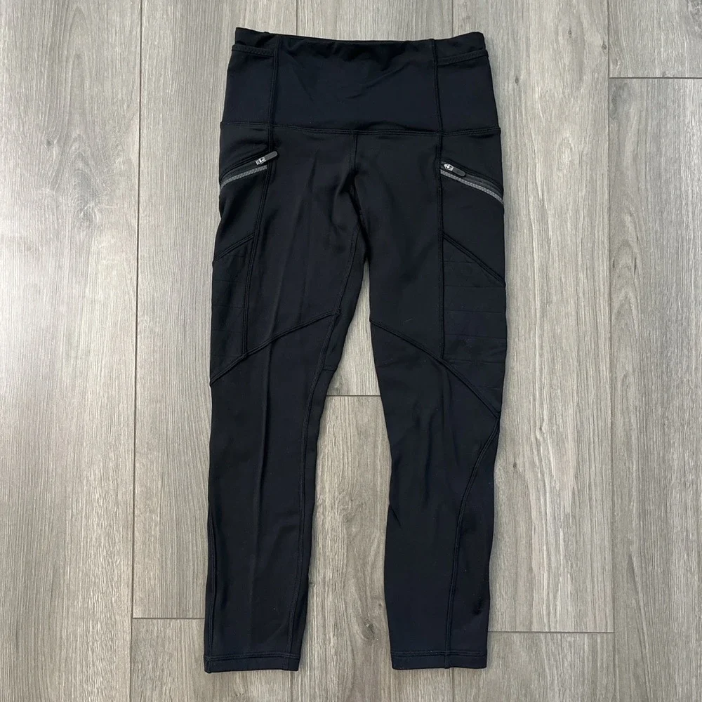 Lululemon Capri Leggings Womens 4 Zip Pockets Compression Black